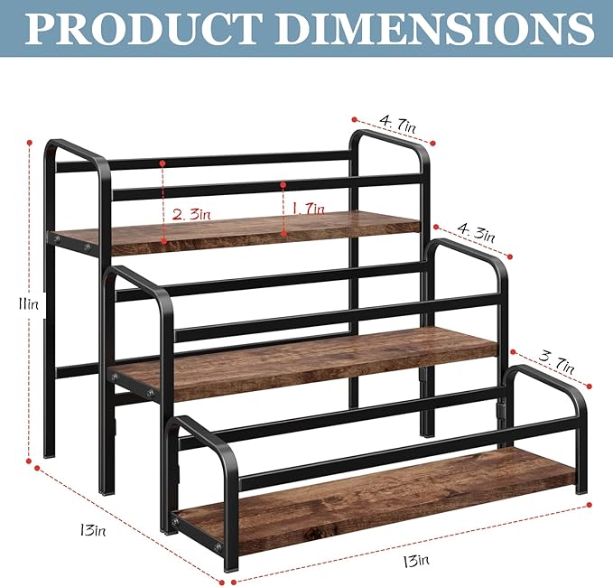 Coffee Syrup Rack,12 Bottle Capacity,3 Tier Coffee Bar Organizer,Kitchen Wine Rack,Coffee Station for Syrup, Wine Stand Shelf,Coffee Bar Accessories (Dark Brown Wood, Black)