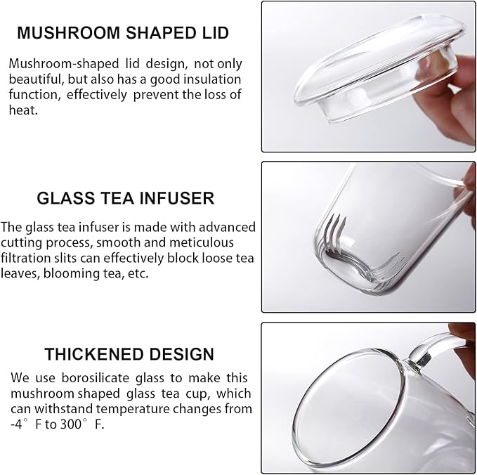 Lezero Glass Tea Cup with Strainer and Lid Gift Kit, Borosilicate Infuser Mugs with Filter for Blooming & Loose Leaf Tea, Heat Resistance, Lead-free, Microwave & Dishwasher Safe, 17oz