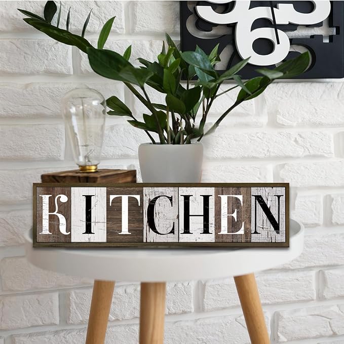 Kitchen Wood Sign, Farmhouse Decor, Wood Framed Kitchen Wall Plaque, Vintage Home Wall Decor, Table Shelf Decoration for Kitchens, Desk Decor Art, Framed Wooden Box Sign 17.8x4x1.2 inches - Image 4