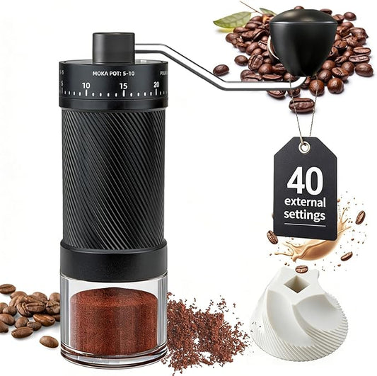 Manual Coffee Grinder with 40 External Adjustable Settings, Ceramic Conical Burr, Non-Slip Hand Coffee Grinder, Portable Coffee Mill for Espresso, Pour Over, French Press, Camping