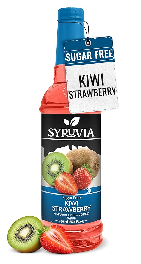 Syruvia Sugar-Free Strawberry Kiwi Syrup, Natural Flavors, Syrup for Drinks, Lattes, and Desserts – 25.4 fl oz
