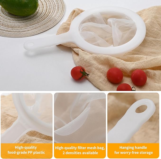 Premium Multi-Mesh Strainer Set, Nylon and Plastic Fine Mesh Sieve, 100/200 Mesh, 2 Pack, for Tea, Coffee, Nut Milk, Juice, Broth, Smoothies