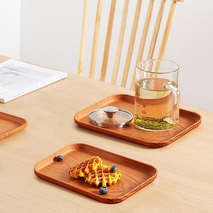 Wood Grain Plastic Serving Platters and Trays,Serving Dishes for Entertaining,Platters Serving Food,Appetizer Serving Trays for Snacks,Charcuterie,Chips,Candy,Fruit,Sushi Coffee Cosmetics Accessories