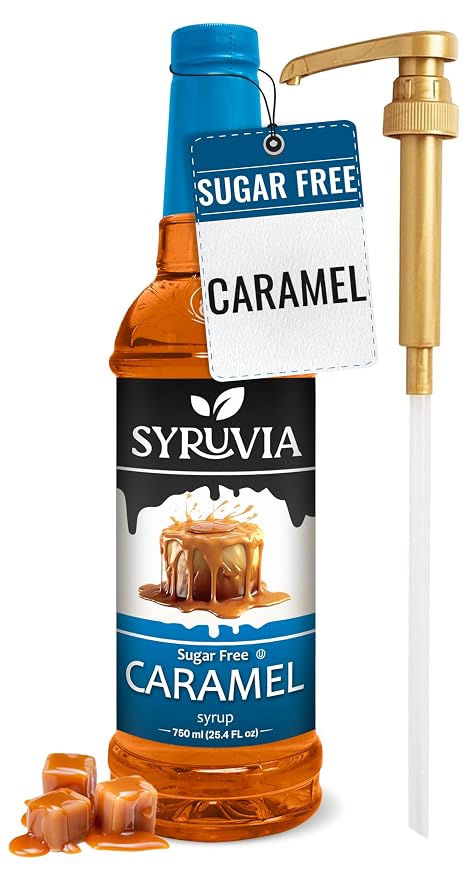 Syruvia Sugar Free Coffee Syrup, Caramel Flavored Syrup for Drinks, Lattes, and Desserts – 25.4 fl oz, With Pump by SYRUVIA