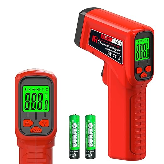 FKM Laser Thermometer Gun Non-Contact Infrared Temperature Gun,-58°F~986°F(-50°C~530°C) AdjustableEmissivity,Digital Thermometer Gun for Industrial,Kitchen Cooking,Oven,Automotive,HVAC,Not for Human