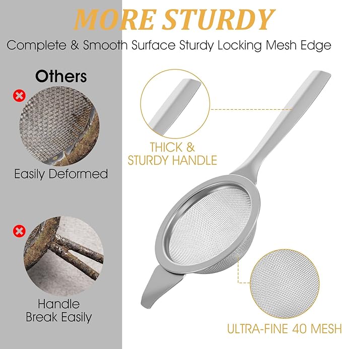 2.2" Mini Matcha Sifter Set, 30 Fine Mesh Matcha Strainer with Handle and Base, Stainless Steel Small Tea Strainer for Loose Tea Coffee Cocktail(Sliver)