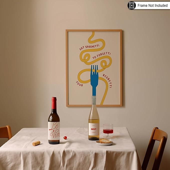 Poster Master Spaghetti Poster - Eat Spaghetti To Forgetti Your Regretti Print - Food & Drink Art - Gift for Chef, Cook - Fun Decor for Restaurant, Kitchen, Dining Room, 18x24 Unframed Wall Art