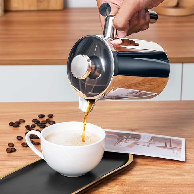 French Press Coffee Maker with Scale, 304 Stainless Steel French Press, 17OZ, Double-Wall Insulated, Food Grade, Suitable for Kitchen and Travel Camping