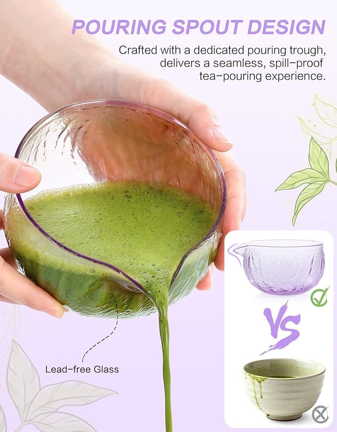 Matcha Whisk Set- 7 Pcs, Matcha Kit Includes Matcha Bowl, Matcha Whisk and Holder, Bamboo Scoop, Spoon, Sifter and Tea Towel, Matcha Set, Gift for Matcha Lovers Beginner (Light Blue)