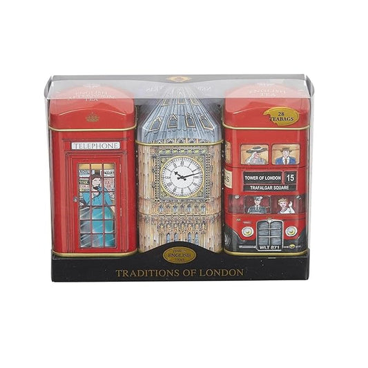 British Heritage Big Ben 3x Mini Tea Tin Gift Pack with 28 Teabags