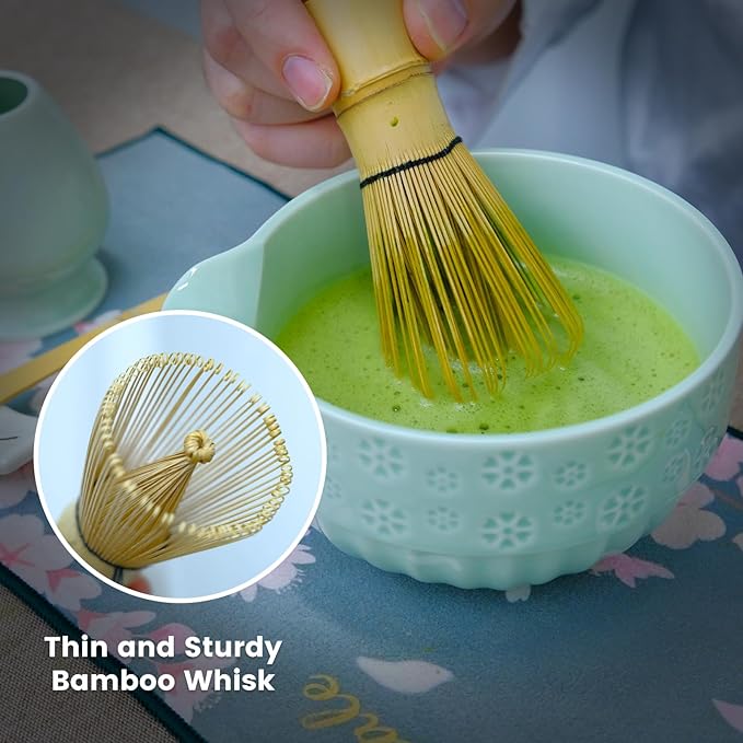 Joyscale Matcha Whisk Set, Matcha Set Whisk And Bowl, 8 Pcs Matcha Kit Set(Cherry Blossom Design), 18 OZ, Japanese Matcha Tea Set, Matcha Making Kit Gifts for Tea Lovers(Mint Green)