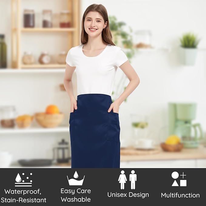3 Pack Waist Apron with 3 Pockets, Unisex Black Waiter Aprons, Water Resistant Server Aprons for Restaurant Chef Bar - Image 2
