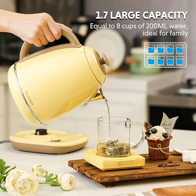 BUYDEEM K740 Electric Kettle with Temperature Control, 12H Keep Warm, Quick Boil, Stainless Steel Hot Water Boiler for Tea Coffee Milk, 1.7L, Mellow Yellow