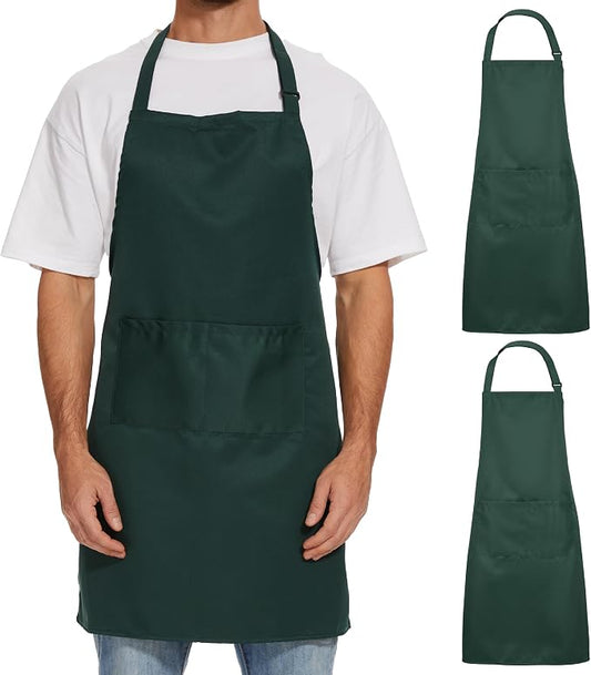 Will Well Kitchen 2 Pack Bib Apron For Men & Women with 2 Pockets - Green | Unisex 33'' x 27'' Oil & Water Resistant Soft Kitchen Chef Apron with Adjustable Neck Strap & 38'' Waist Ties for Snug Fit by WillWell