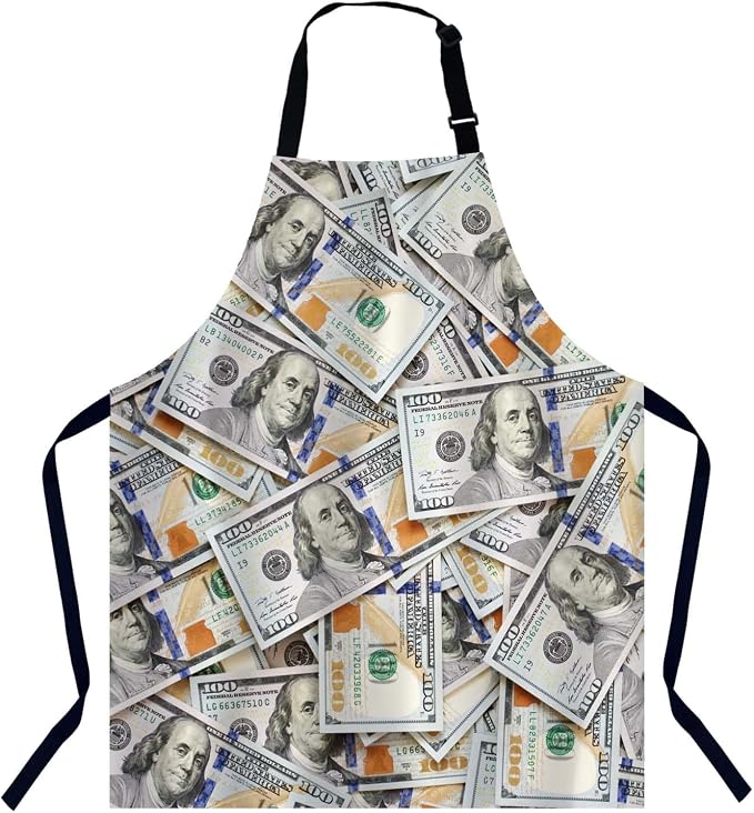 Hundred Dollar Bill Apron Adjustable Neck Bib Apron for Men Women,Suitable for Kitchen Cooking Waitress Chef Apron by Unknown