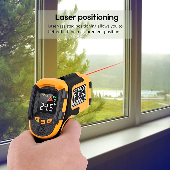 Infrared Thermometer Non-Contact Digital Laser Temperature Gun -58℉～1112℉(-50℃～600℃) Adjustable Emissivity IR Temp Gun - for Cooking, BBQ, Food, Fridge, Pizza Oven, Engine - Meat Thermometer Included