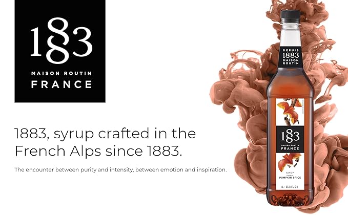 1883 Pumpkin Spice Syrup for Drinks, Made in France, 1 Liter Plastic Bottle
