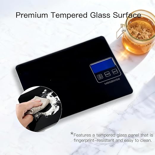 MegaWise Precision Food Scale, 33lb Waterproof Rechargeable Digital Kitchen Scale, 1g/0.04oz Precise Graduation, Weight Grams and Ounces for Cooking Baking, 5 Units Conversion, Tare Function (Black)