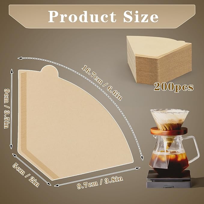 #2 Cone Coffee Filters,200 Count Premium Coffee Filter,2-6 Cup,Disposable Coffee Filters for Drip Coffee Makers and Pour Over (200, Brown)