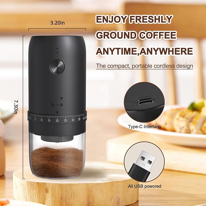 Portable Electric Burr Coffee Grinder with 40 Adjustable Settings, Small Electric Rechargeable Mini Coffee Grinder with Multiple Grinding Settings