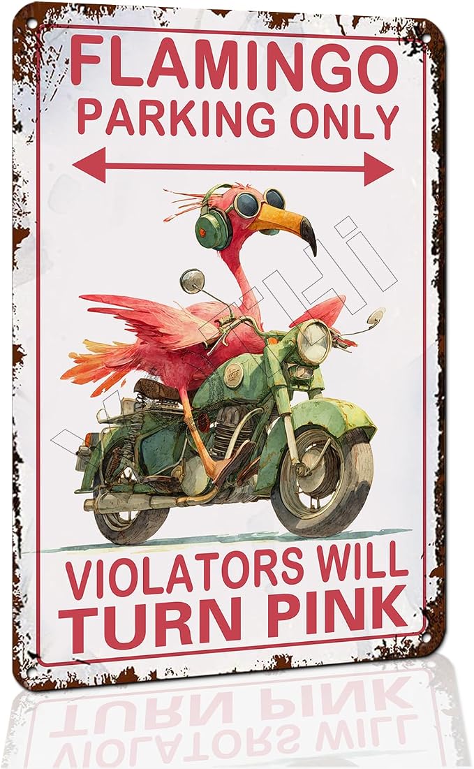 Funny Flamingo "Parking Only" Metal Tin Sign - Vintage Retro Wall Art Decor for Home, Garage, Bar, Cafe, Game Room, Basement for Wall Decor - 8x12 Inch by VOTHI