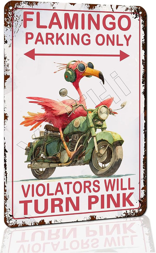 Funny Flamingo "Parking Only" Metal Tin Sign - Vintage Retro Wall Art Decor for Home, Garage, Bar, Cafe, Game Room, Basement for Wall Decor - 8x12 Inch by VOTHI