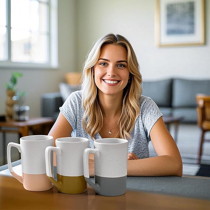 Ceramics Large Tea Cup with Loose Leaf Infuser, Spoon and Lid, 16 oz Tall Coffee Mug, Microwave and Dishwasher Safe, Rustic Matte Ceramic Glaze, Tea Strainer (Gray)