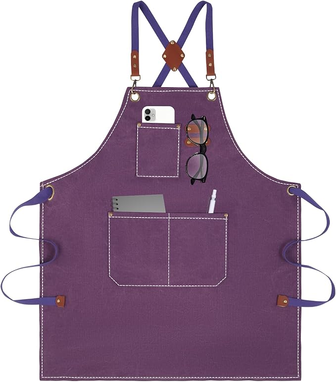 Aprons For Women Men With Large Pockets, Waterproof Cotton Chef Aprons For Cooking Server Grilling Bbq Kitchen
