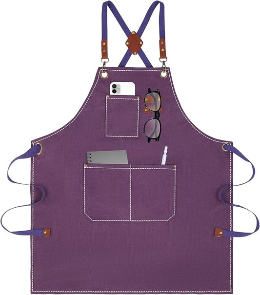 Aprons For Women Men With Large Pockets, Waterproof Cotton Chef Aprons For Cooking Server Grilling Bbq Kitchen
