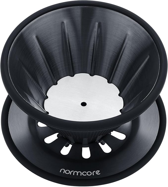 Normcore 2-in-1 Pour Over Coffee Dripper, Brews 1-2 Cups Coffee Brewer, Use Dual Brew Modes Cone or Flat-Bottom Paper Brewer, Titanium Coated 304 Stainless Steel, Black