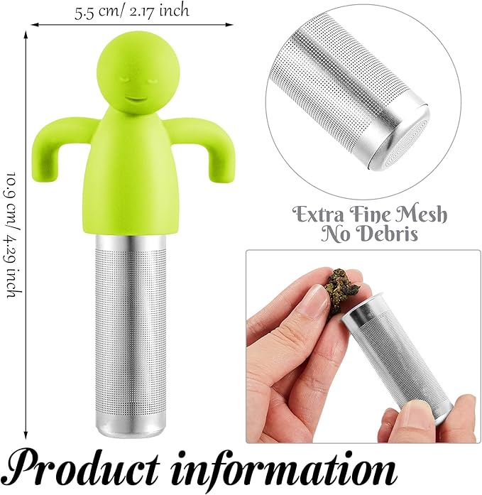 2 Pieces Tea Infuser for Loose Tea Cute Fine Mesh Tea Strainer Stainless Steel Tea Filter Ball Tea Diffuser Steeper for Teacups Teapots (Blue, Green)