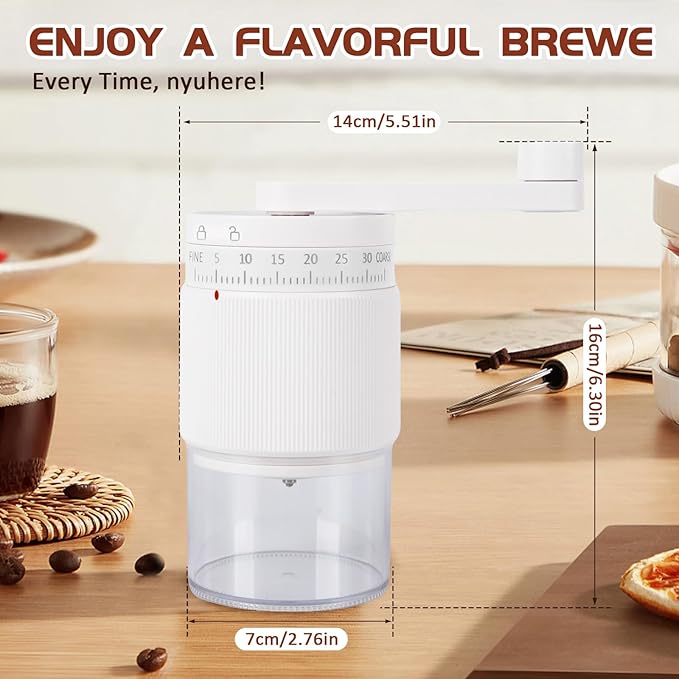 Manual Coffee Grinder - 95 Ceramic Burr, Adjustable Coarse to Fine, 30g Beans & 80ml Powder, Detachable Handle for Espresso, French Press, Camping