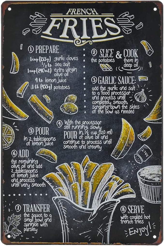 Fast Food Vintage Tin Sign - French Fries Retro Metel Sign - Wall Decor wall sign for Kitchen Bakery Cafe Restaurant by TREEPERI