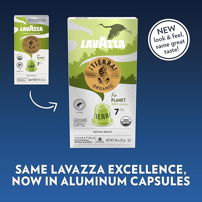Lavazza ¡Tierra! for Planet Aluminum Capsules Compatible with Nespresso* Original Machines, Medium Espresso Roast, 100% Arabica (60 Capsules), (Pack of 2)