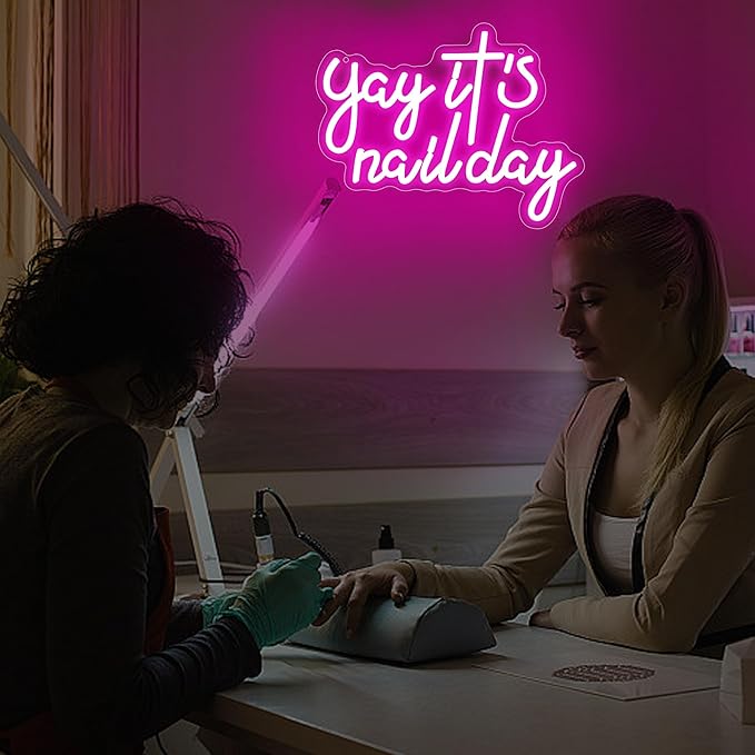 Yay It's Nail Day Neon Sign for Wall Decor Neon Light for Salon Bar Beauty Room Bedroom Great Gift for Nail Tech Girls Christmas Birthday Gift for Women Size 13.8 * 10.9in(XD354)