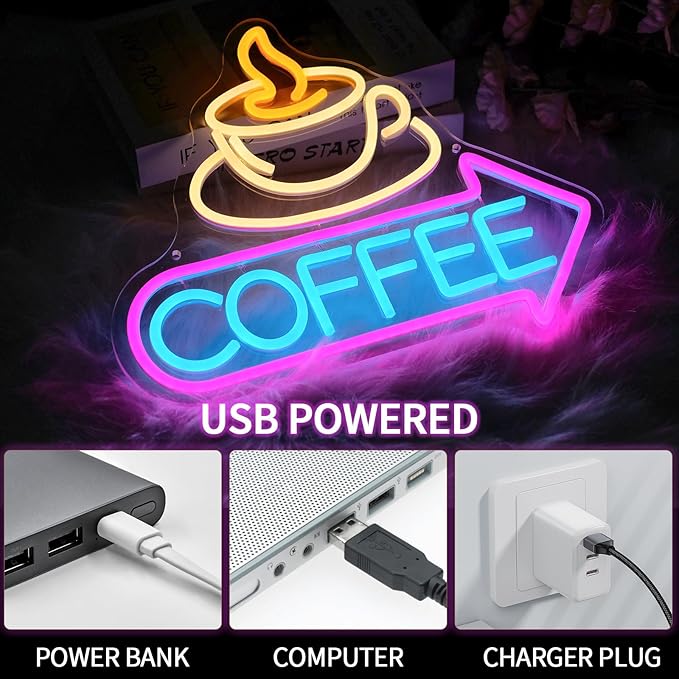Coffee Neon Sign for Wall Decor Dimmable Coffee Bar Led Light Signs Coffee Business Neon Signs for Cafe Neon Light for Man Cave Coffee Shop Kitchen Club Party Restaurant Home Bar Gifts