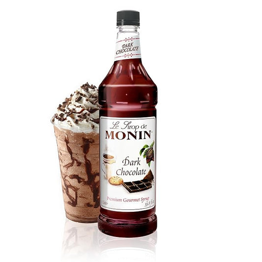 Monin - Dark Chocolate Syrup | Premium Syrup for Cocktails, Hot Drinks, Shakes & More | Clean Label, No Artificial Flavors, No Artificial Preservatives (BPA-Free Plastic Bottle, 1 Liter)