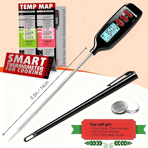 Antonki Meat Thermometer Digital, Smart Instant Read Food Thermometer with Super Long Probe for Cooking Grilling Baking Kitchen Candy BBQ Oil Liquid, Backlit Display, Battery Included