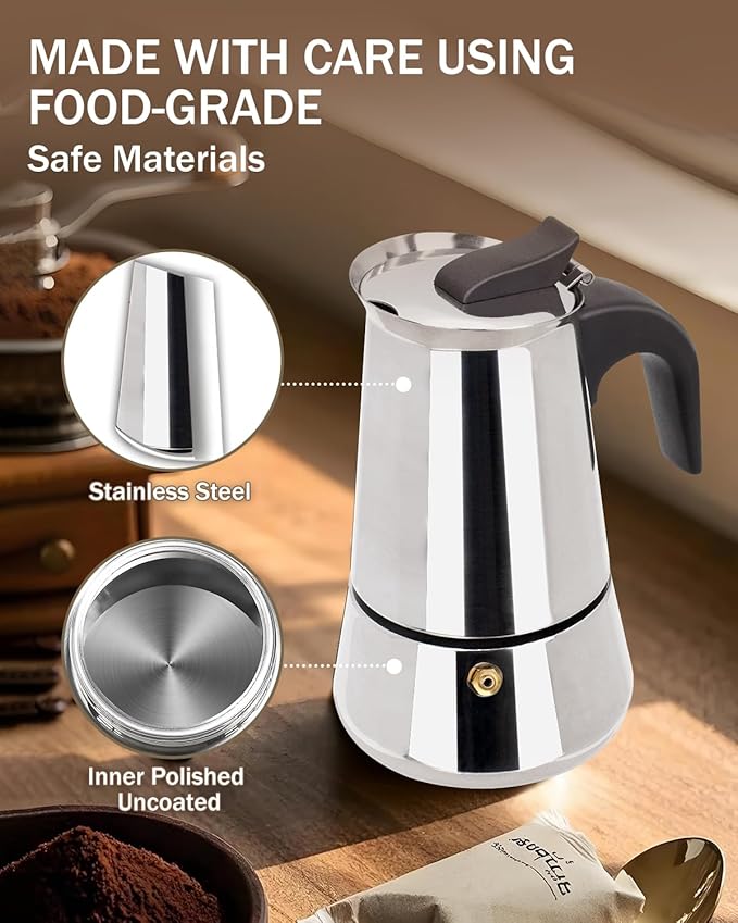 Coffee Maker Stovetop Espresso Maker Moka Pot Easy Brewing 6 Cup 10oz 300ml Stainless Steel Silver Percolator Home Italian Café Electric Ceramic Stoves Camping Classic Espresso Brew