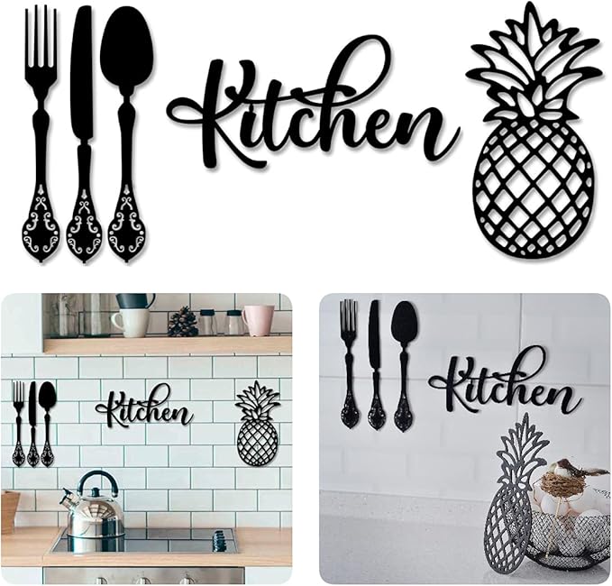 4eN Kitchen Wall Sign – Modern MDF Wooden Wall Decor for Kitchen & Dining Area – Minimalist Farmhouse Kitchen Decoration-5 Pieces
