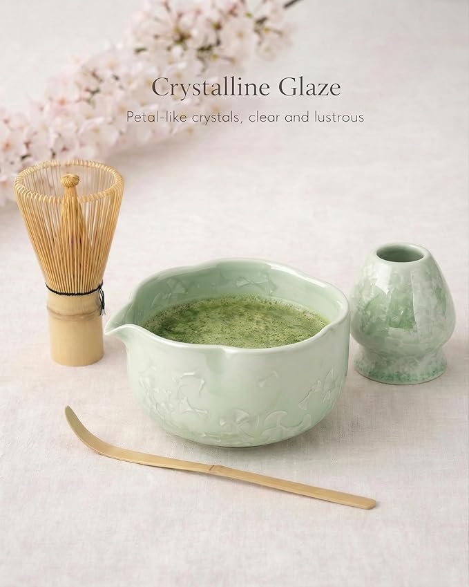 Matcha Whisk Set, 4-Piece Matcha Kit with Ceramic Matcha Bowl, Bamboo Whisk, Whisk Holder, scroop - Complete Matcha Tea Set Perfect for Beginners & Matcha Lovers Light Green