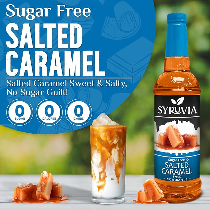 Syruvia Sugar Free Coffee Syrup, Salted Caramel Flavored Syrup for Drinks, Lattes, and Desserts – 25.4 fl oz, With Pump - Image 3