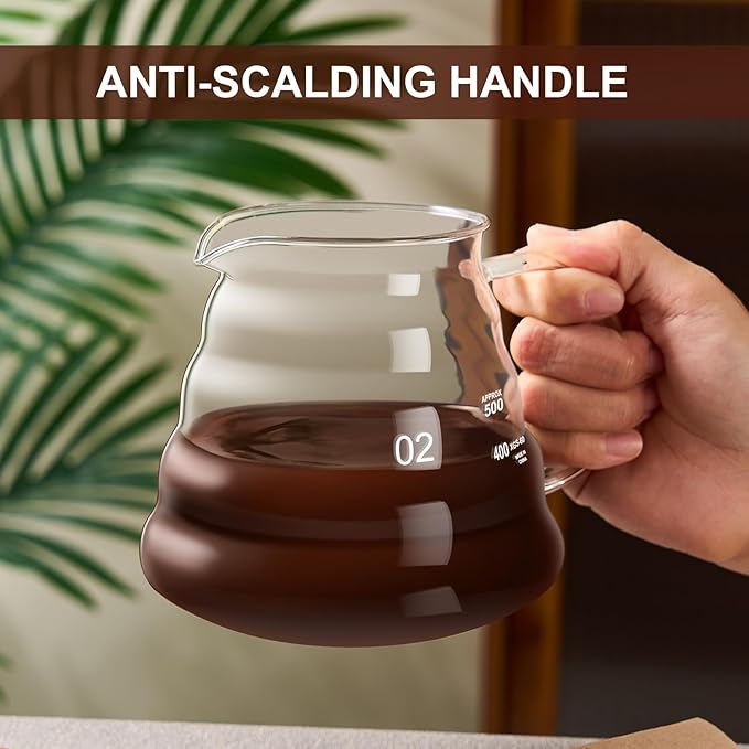 Pour Over Coffee Maker Set 20 OZ, Borosilicate Glass Coffee Server with 50 pcs Paper Filter, Pour Over Coffee Dripper Carafe for Home Cafe Restaurant Camping