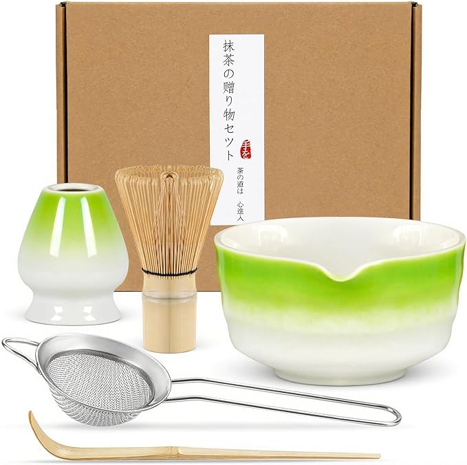 Matcha Whisk Set, Premium Complete Ceremonial Grade Matcha Set Includes Matcha Bowl, Bamboo Scoop, Matcha Whisk, Holder and Sifter