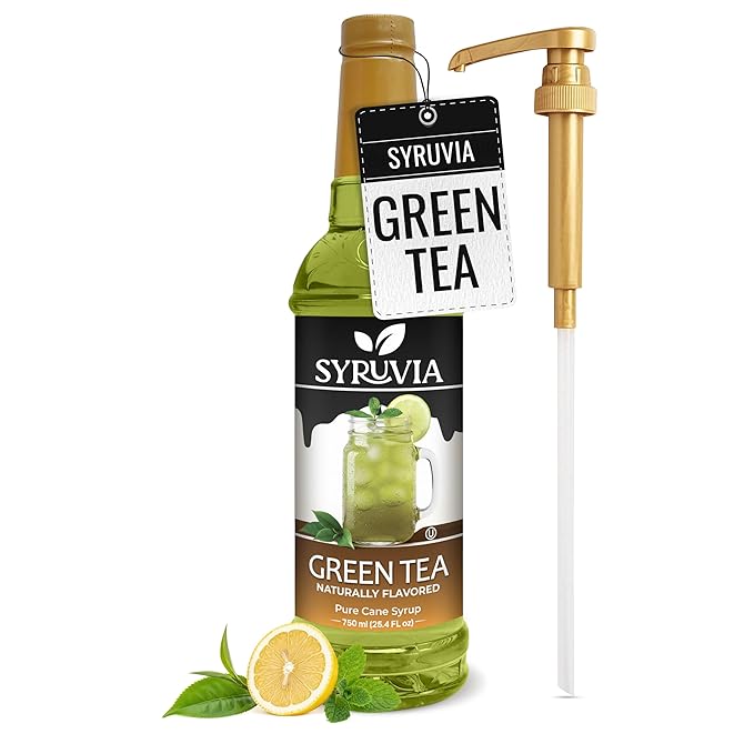 Syruvia Green Tea Flavored Syrup for Drinks, Cocktails, Lemonades, Iced Teas and Desserts – 25.4 fl oz, With Pump