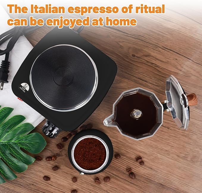 2-in-1 Aluminum Moka Pot Set with Electric Stove Classic Stovetop Espresso Coffee Maker 150ml 5oz Mocha Express Portable Camping Travel Preferred Cafe Makers Italian Cuban Café Brewing 3 Cup
