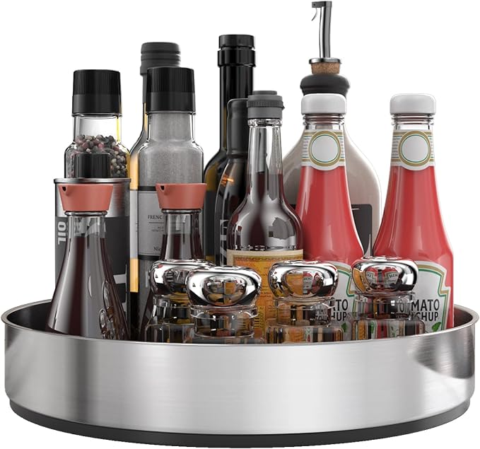 VAEHOLD Pantry Cabinet Lazy Susan Stainless Steel Black Spice Rack Turntable - Decorative Trays Storage Containers Organizer for Kitchen Cabinet, Snacks, Bathroom (10 inches) by VAEHOLD