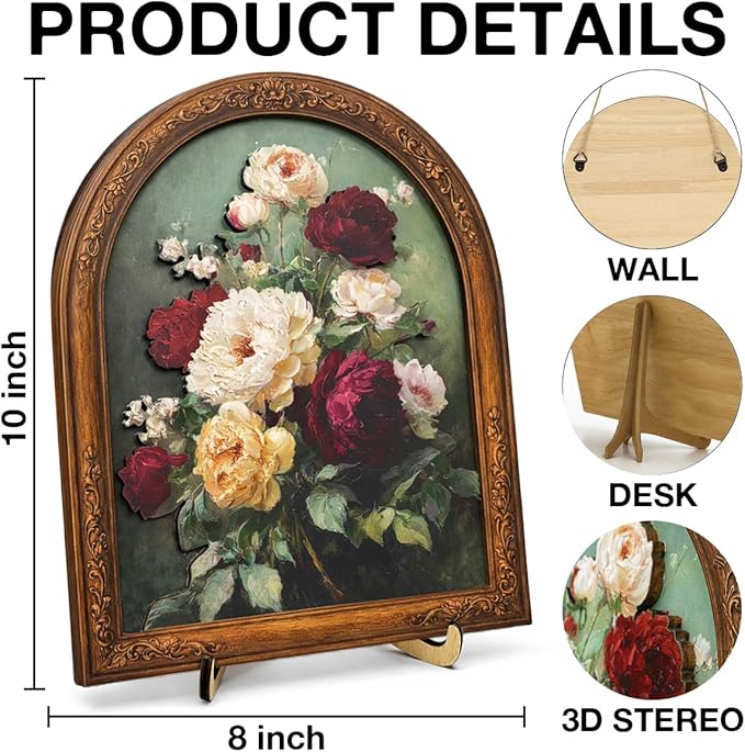 Vintage Floral Wall Art Sign for Farmhouse Decor, Classic Flower Bouquet Wall Decor, 8x10 Inch