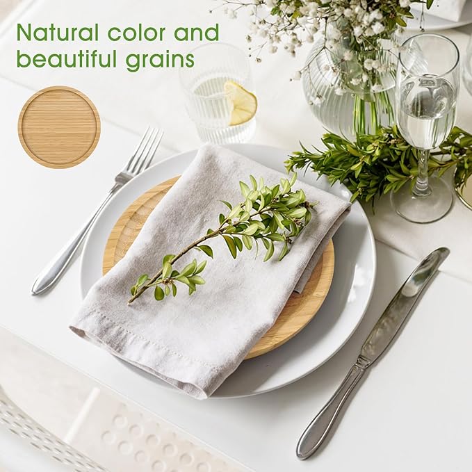 Small Bamboo Plates 8-inch Round ServingTray Wooden Plate Reusable, Mini Wood Serving Platter for Dinner, Dessert, Salad, Appetizer, Snack.