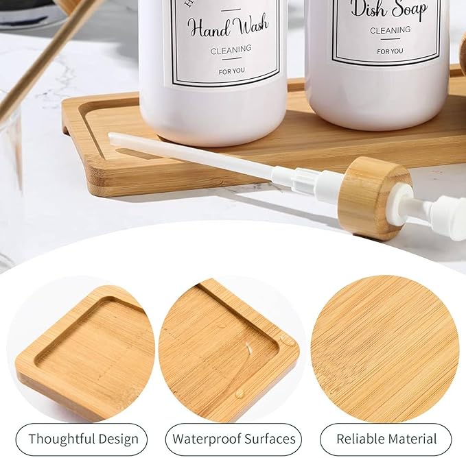 Bamboo Soap Dispenser Tray, Bathroom & Kitchen Sink Tray - Square, Ideal for Jewelry & Cosmetics - Bathtub Organizer